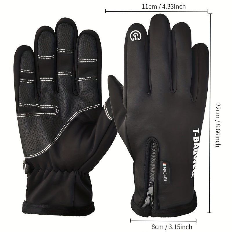 Waterproof Fleece Zipper Cycling Gloves Men's Skiing Gloves
