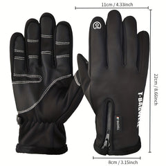 Waterproof Fleece Zipper Cycling Gloves Men's Skiing Gloves