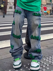 Creative Street Style Embroidered Baggy Jeans for Men