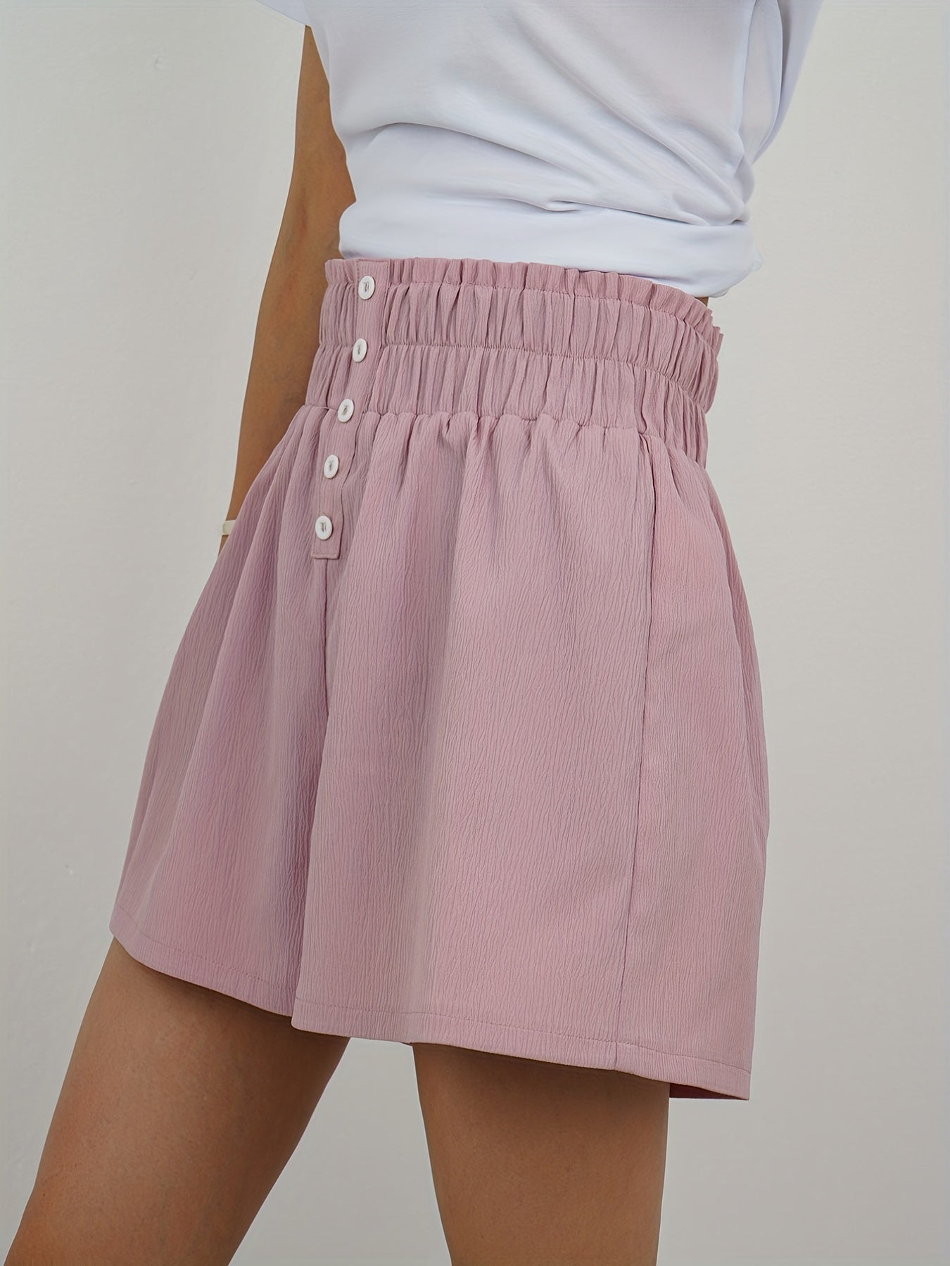 Solid Smocked Shorts Elastic Waist Summer Shorts Women's Clothing