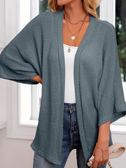 Casual Cardigan Women's Plus Solid Waffle Knit Open Front Cardigan