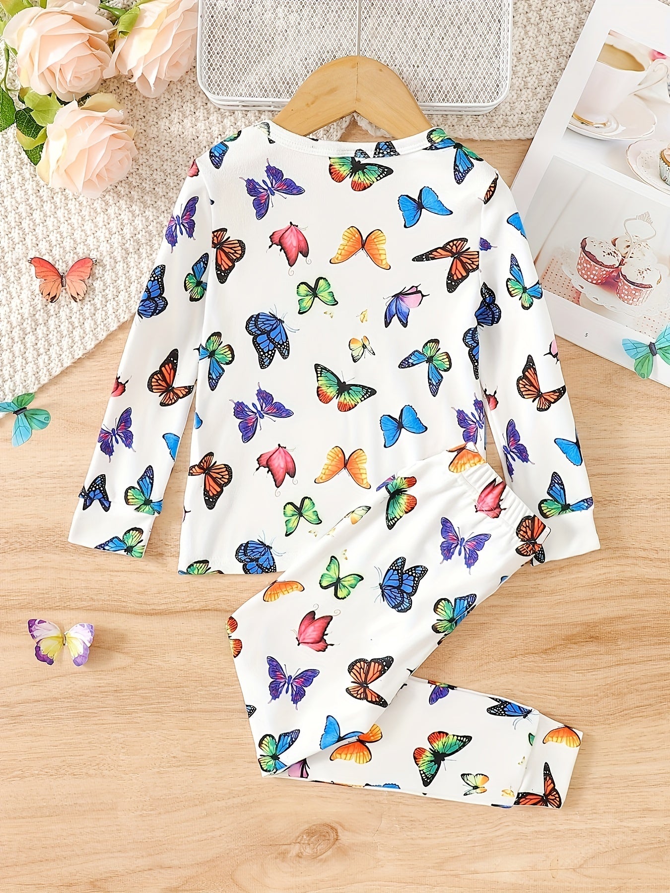 Girls 2pcs Lounge Wear Homewear Long Sleeve Top & Matching Pants Set