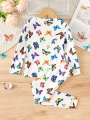 Girls 2pcs Lounge Wear Homewear Long Sleeve Top & Matching Pants Set
