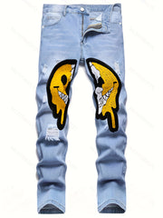 Men's Smiling Face Ripped Jeans