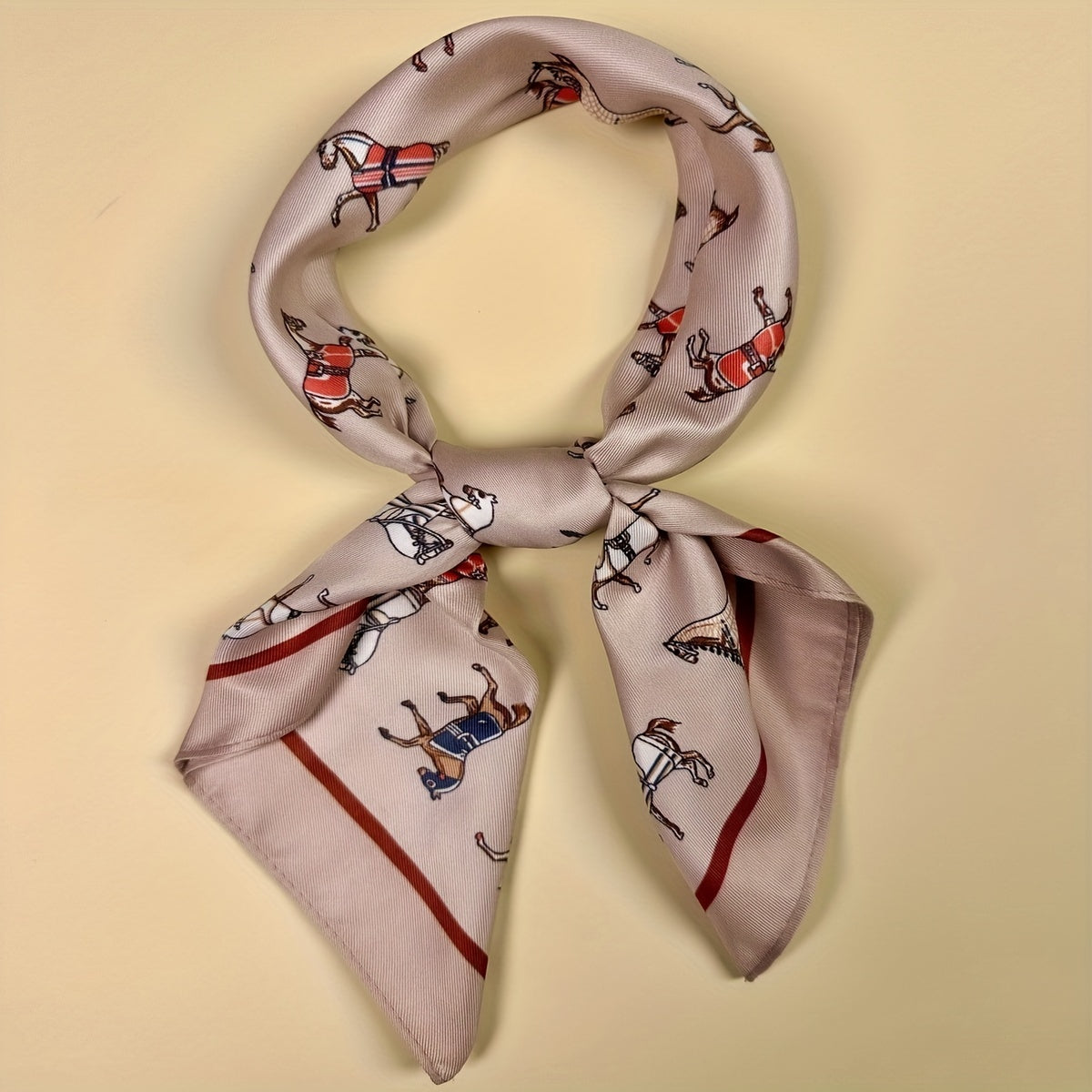 Yellow Horse Pattern Satin Square Scarf Head Wraps Neckerchief For Women