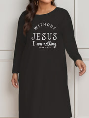 Lounge Dress Women's Slogan Print Long Sleeve Round Neck Tee