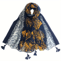 Vintage Block Scarf Dotted Print Tassel Shawl