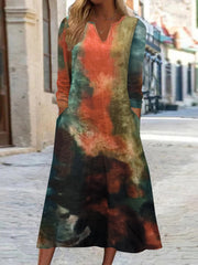 Tie Dye Long Sleeve Dress With Pockets