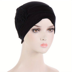 Flower Decor Turban Solid Beanie Head Scarf Ramadan Head Wrap