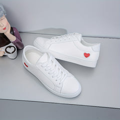Heart Pattern Lace Up PU Leather Sneakers for Women