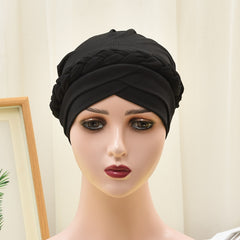 Pre tied Braid Elastic Turban Cap Head Wraps Lightweight Bonnet Women