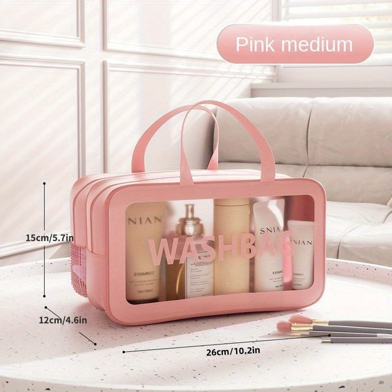 2 In 1 Large Clear Travel Toiletry Bag Makeup Cosmetics Skin Care Waterproof