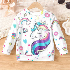 Sweet Unicorn Pattern Sweatshirt for Girls Long Sleeve Top Pullovers for Kids