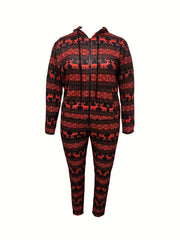 Christmas Lounge Jumpsuit Women's Plus Elk Striped Pajamas