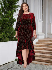 Golden Dot Print Velvet Plus Size Mermaid Dress