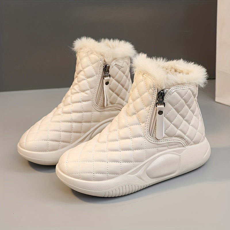 Women's Non Slip Chunky Snow Boots Warm Zipper Comfortable Thick Bottom Shoes