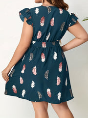 Women's Cap Sleeve Feather Print Dress