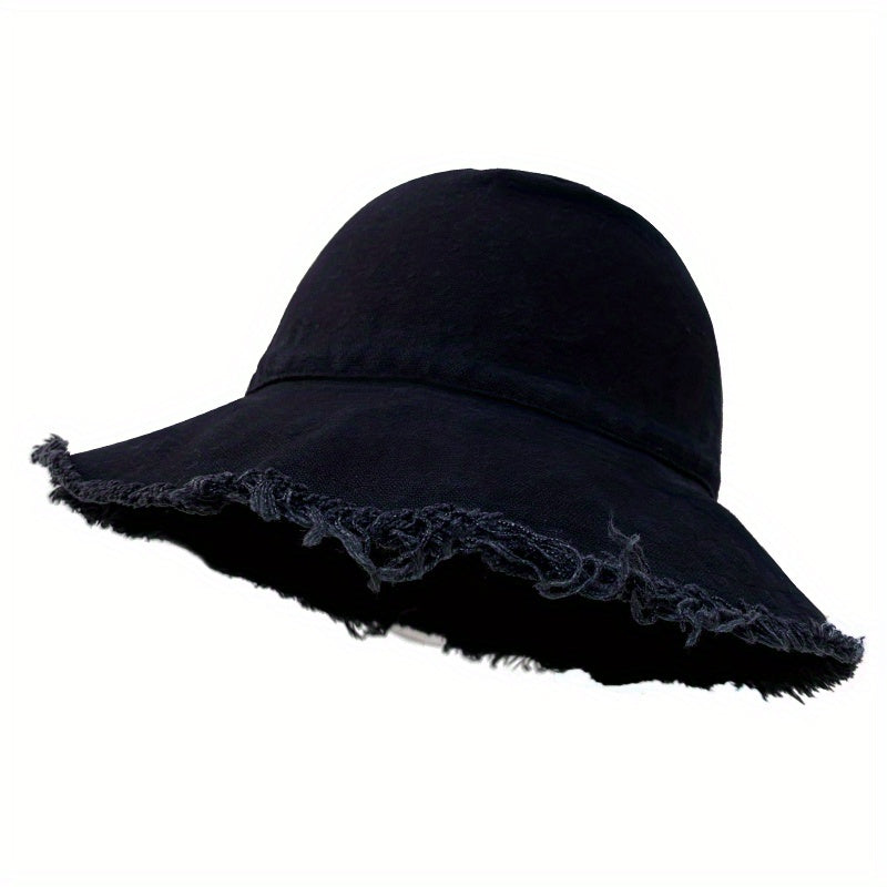 Candy Washed Bucket Hat Wide Frayed Brim Denim