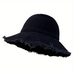 Candy Washed Bucket Hat Wide Frayed Brim Denim