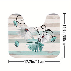 Flower Butterfly Shower Curtain Set with 12 Hooks