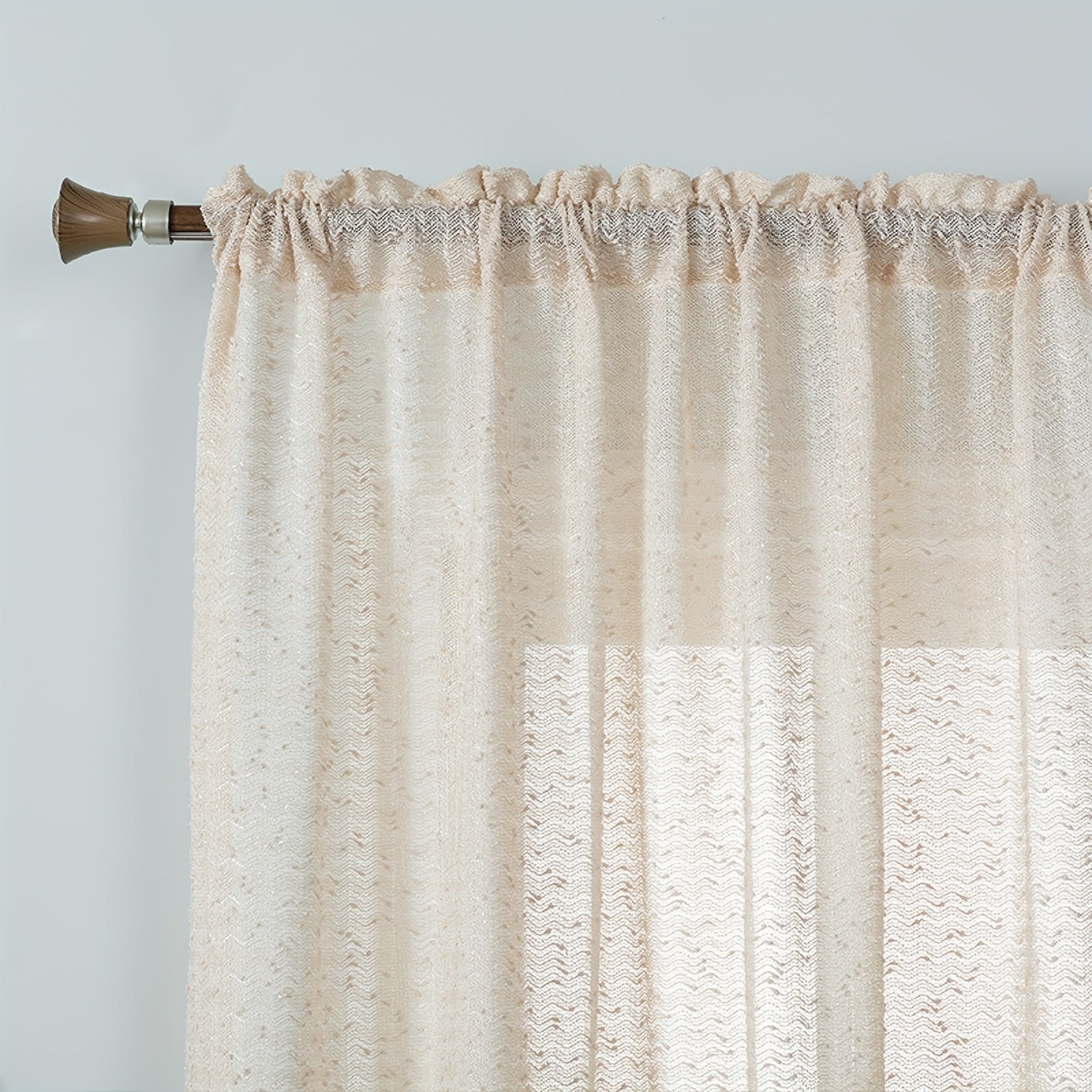 French Golden Jacquard Beige Sheer Curtain Rod Pocket Curtain