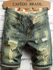 Men's Distressed Denim Shorts Casual Fit Ripped Jeans for Summer