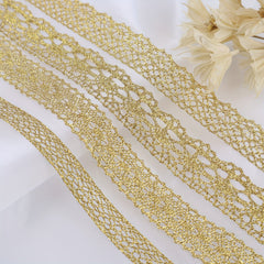 2 Yards Golden Lace Trim Crochet Lace Ribbon for Bridal Wedding D