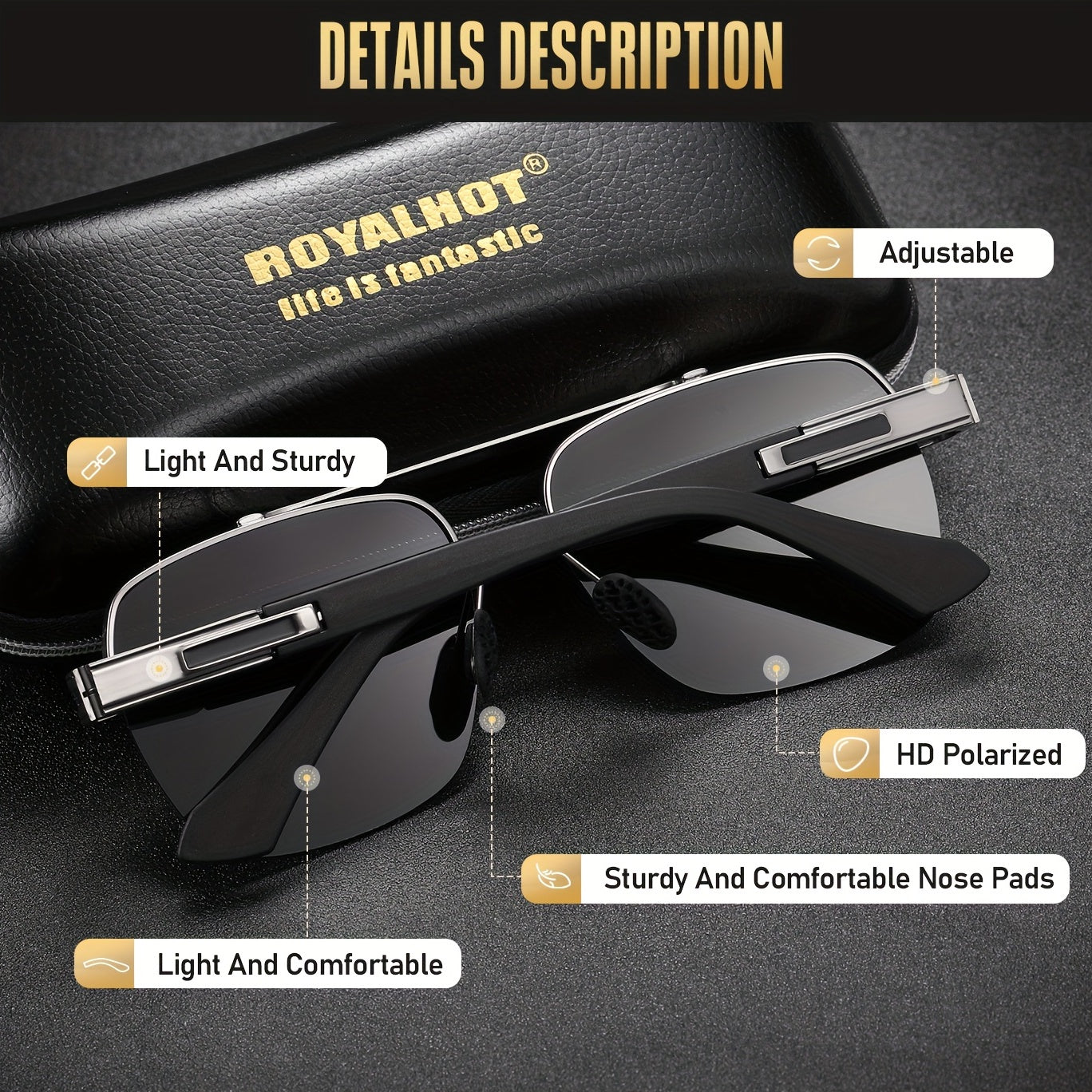 RoyalHot Men's Polarized Metal Driving Sunglasses Unisex