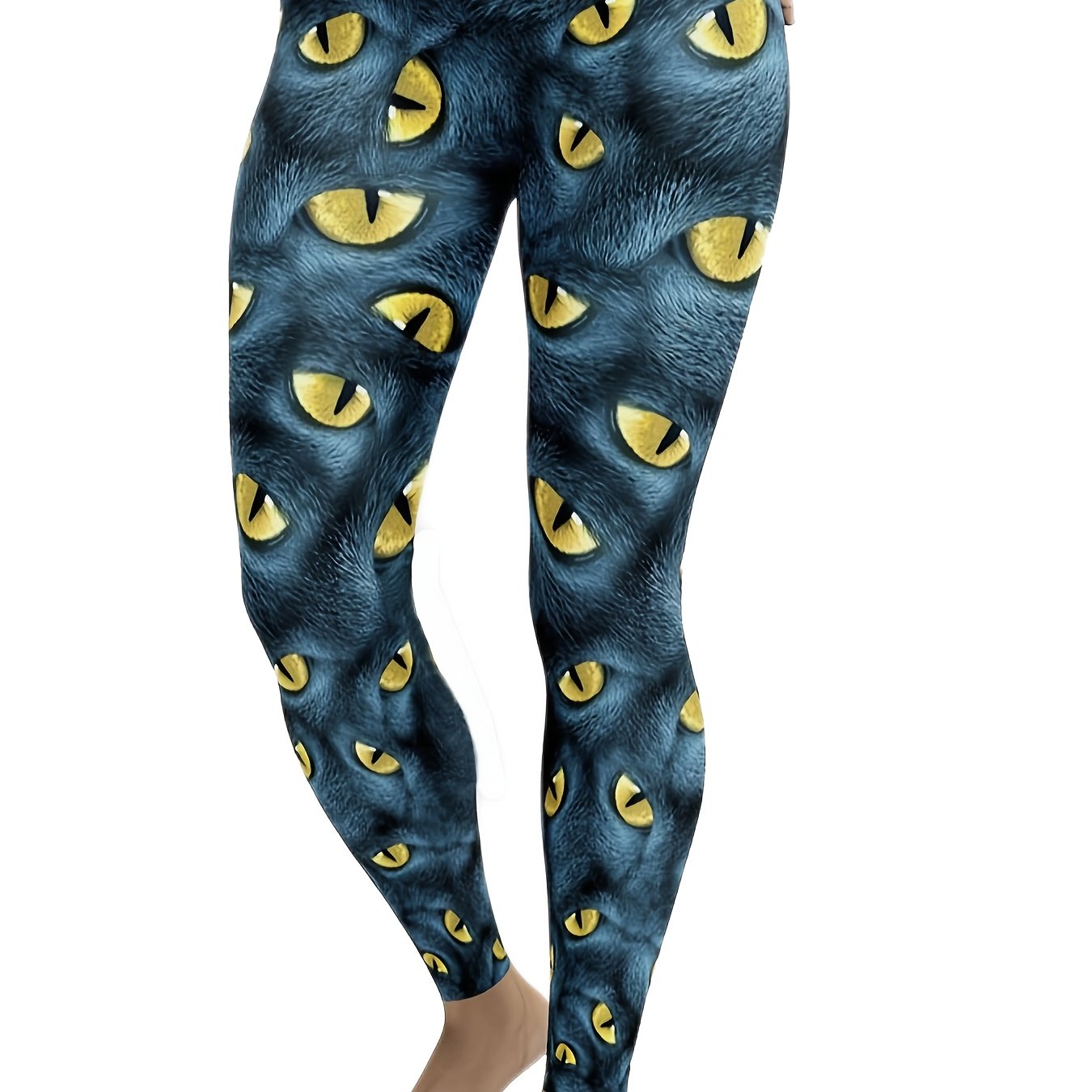Cat Eye Print Sporty Leggings Low Rise Stretch
