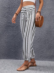 Striped Print Drawstring Joggers for Women