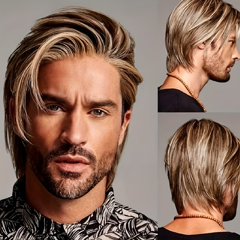 Men Short Straight Wig Heat Resistant Synthetic Wig