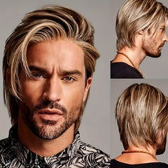 Men Short Straight Wig Heat Resistant Synthetic Wig