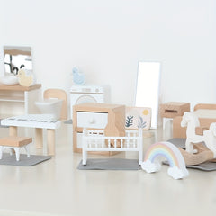 Scandinavian Style Wooden Toy Set Mini Furniture Kitchen Bedroom Bathroom