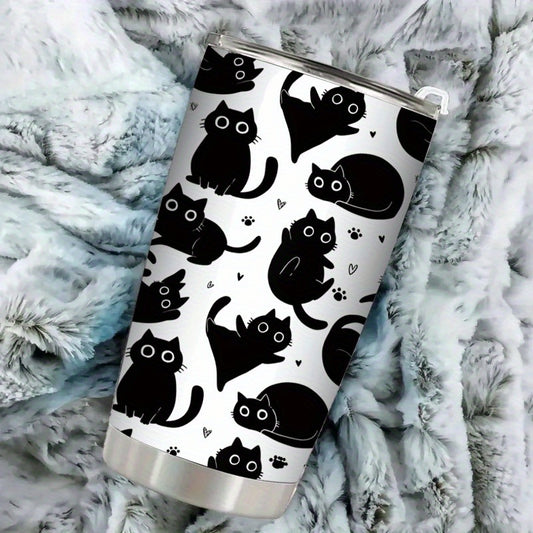 20oz Cat Stainless Steel Tumbler with Straw - Vacuum Insulated Travel Coffee Cup