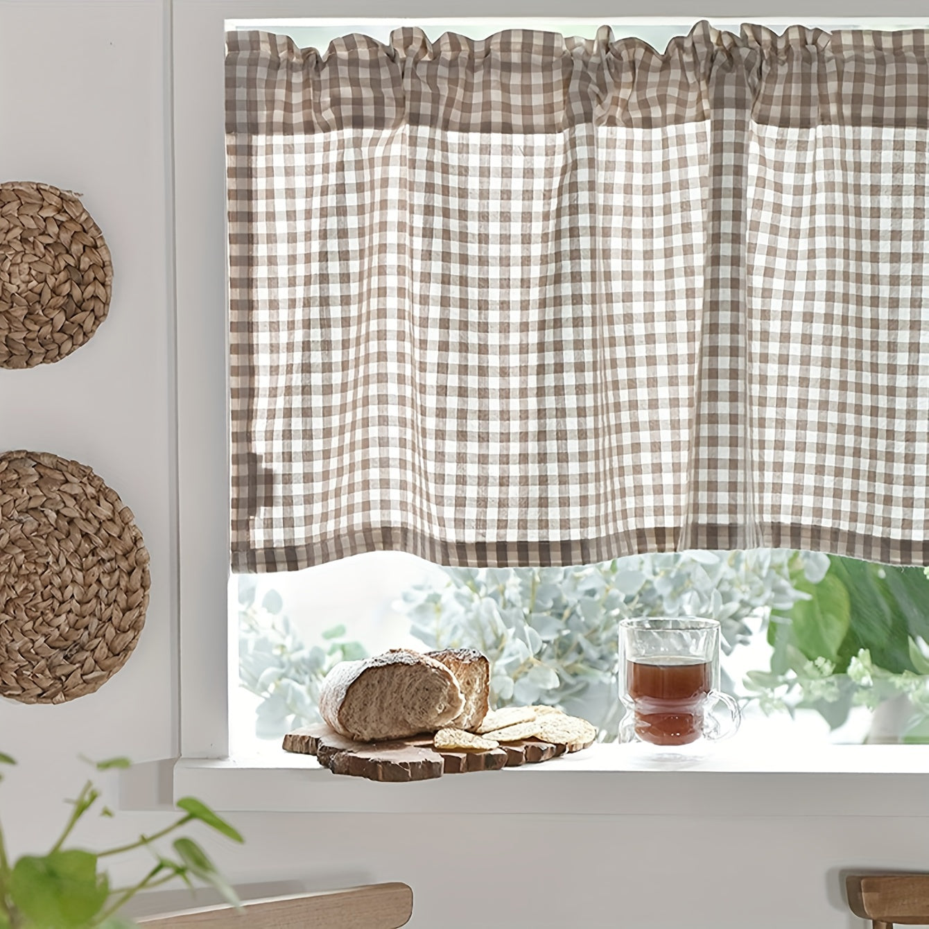 Plaid Short Curtain Modern Balcony Cafe Curtain
