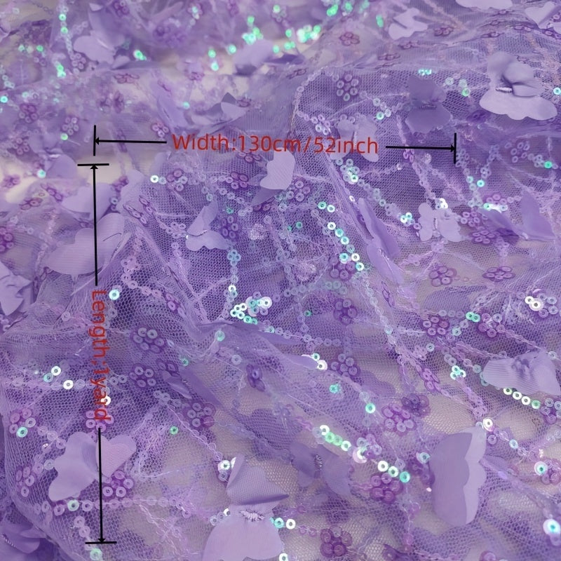 Embroidered Sequined Butterfly Mesh Tulle Fabric for Wedding Dress Gowns