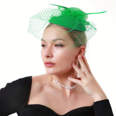 Mesh Flower Fascinator Hat Feathers Veil Decorative Beret For Women