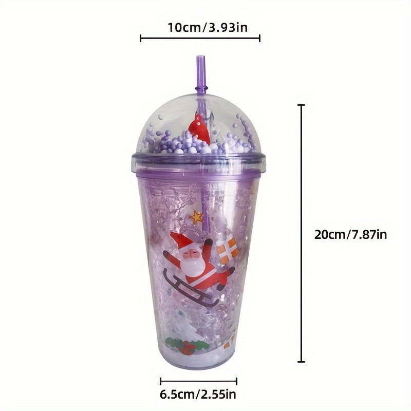 450ml Christmas Pattern Double Layered Straw Water Cup