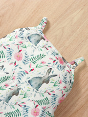 Girls Camisole Jumpsuit Rabbit Floral Print Pants