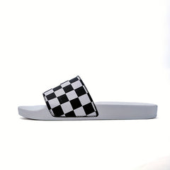 Men's Checkered Slides Non Slip Slippers Open Toe Shoes