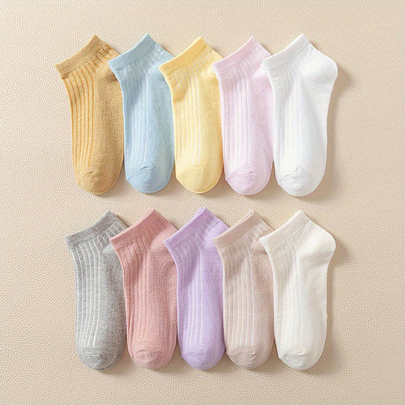 10 Pairs Women's Solid Short Sports Socks Soft & Comfy