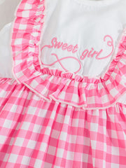 Girls Sleeveless Plaid Dress with Letter Embroidery