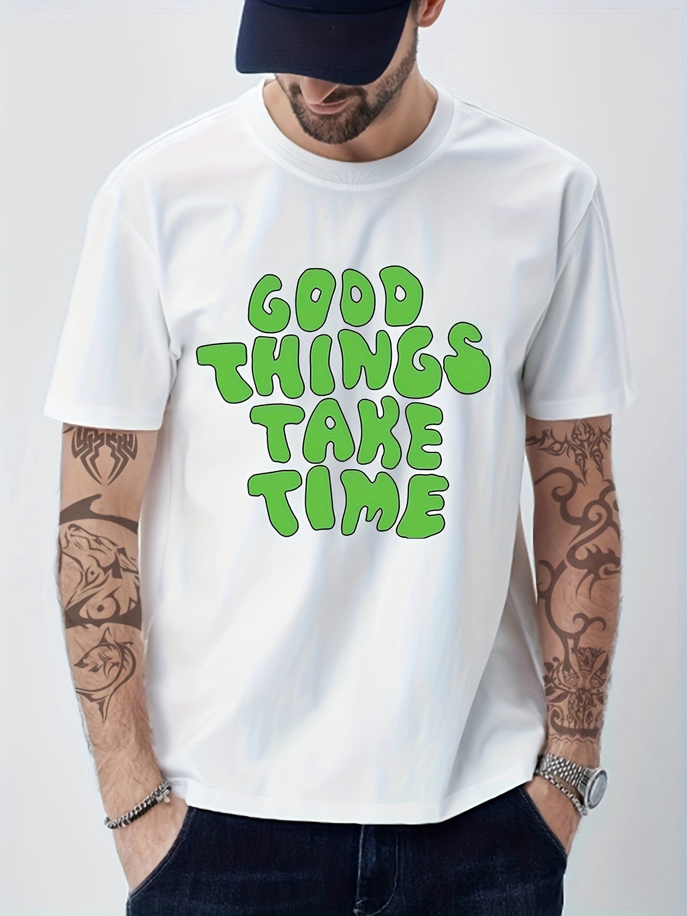 Good Things Take Time Print Men's Graphic Crew Neck Tshirt