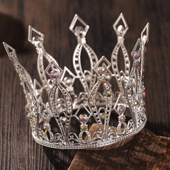 Crystal Tiara Crown Colorful Round Queen Diadems Wedding Hair Accessory