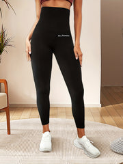 High Stretch Tummy Control Fitness Leggings Letter Graphic Workout Gym Tight Pan