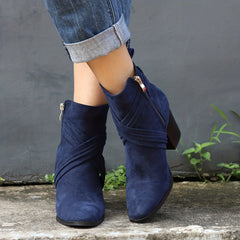 Women's Chunky Heeled Ankle Boots Pointed Toe Side Zipper Solid Boots
