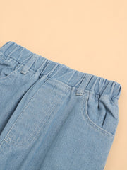 Girls Butterfly Graphic Pocket Casual Sports Loose Elastic Waist Wide Leg Jeans