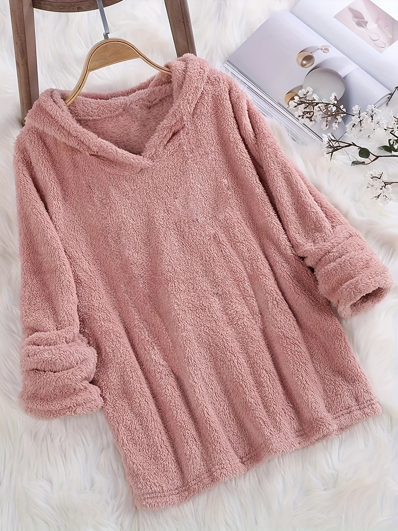 Fleece Solid Hoodie Long Sleeve Sweatshirt