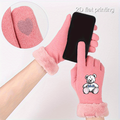 Women's Bear Pattern Print Gloves for Autumn and Winter