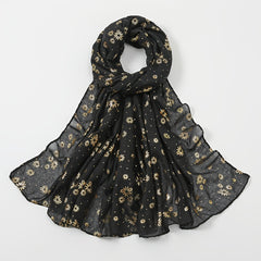 Hot Stamp Flower Scarf Thin Yarn Hijab Sunscreen Shawl for Women